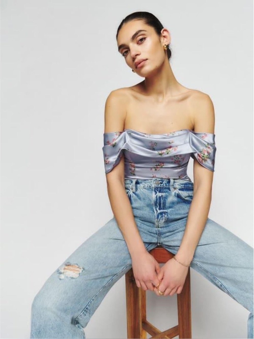 Reformation Lux Silk Top in Melba